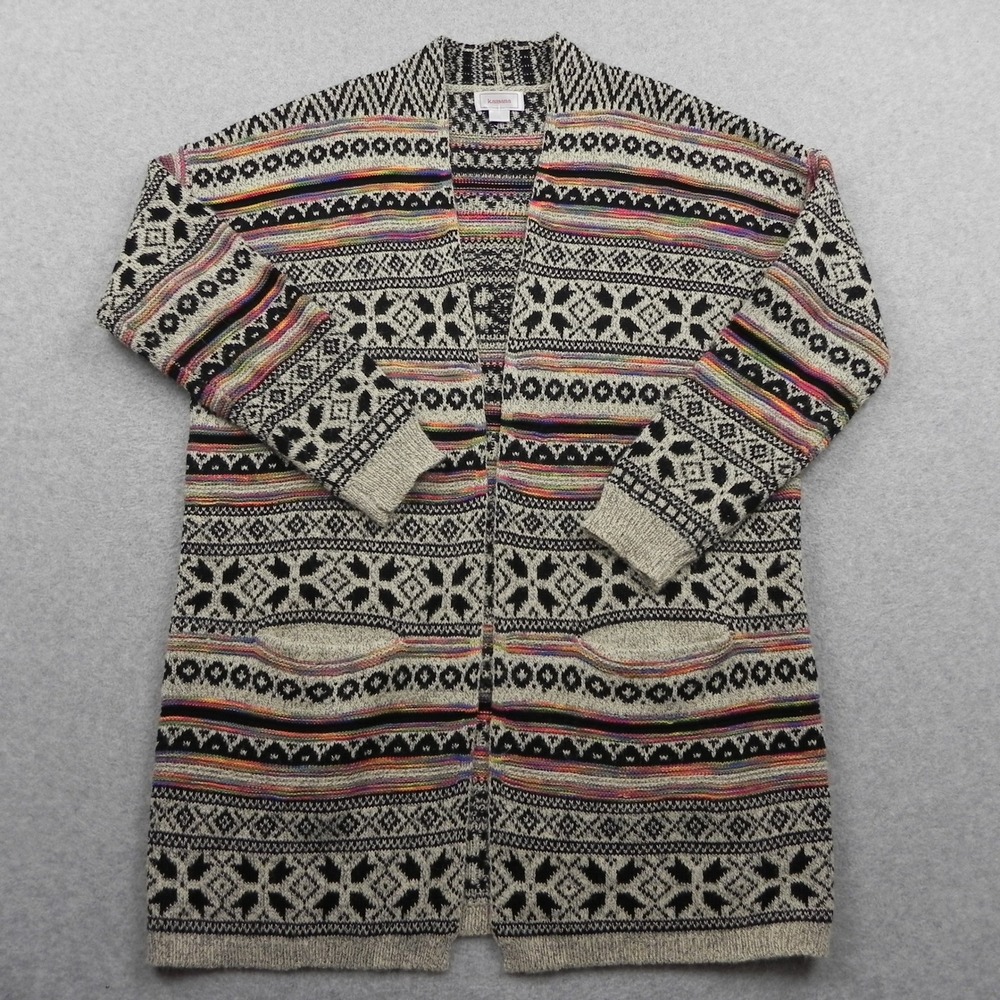 Kamana Cardigan Sweater Womens Small Open Front Fair Isle Geometric Multi-Color‎